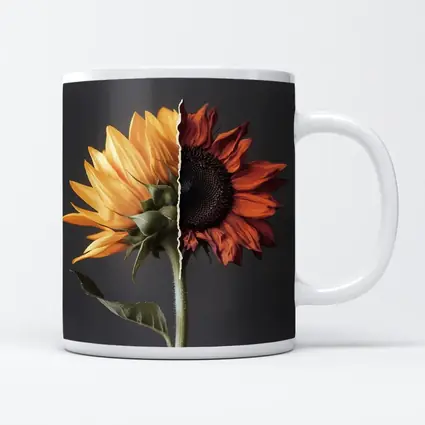 Split Sunflower Fresh And Dried Gray Background