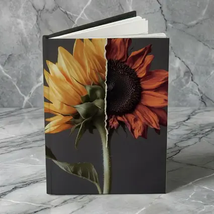 Split Sunflower Fresh And Dried Gray Background