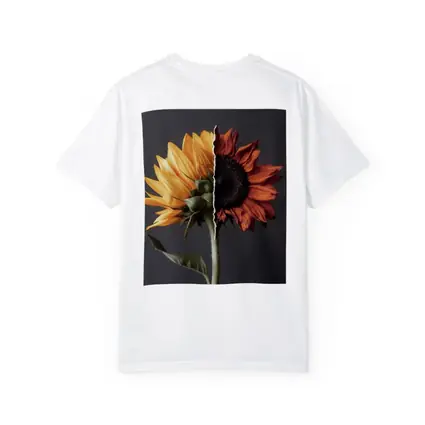 Split Sunflower Fresh And Dried Gray Background