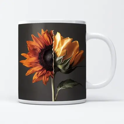 Split Sunflower Bloom Gray Background Art