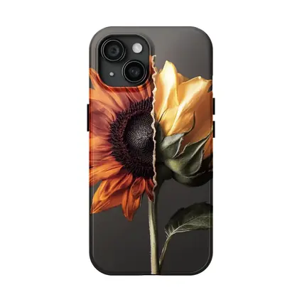 Split Sunflower Bloom Gray Background Art