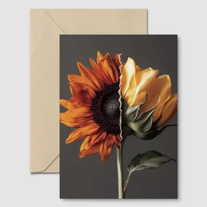 Split Sunflower Bloom Gray Background Art
