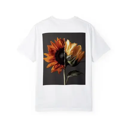 Split Sunflower Bloom Gray Background Art
