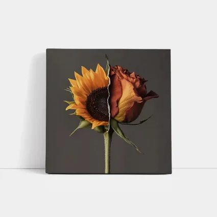 Sunflower Rose Hybrid Split Floral Gray Background