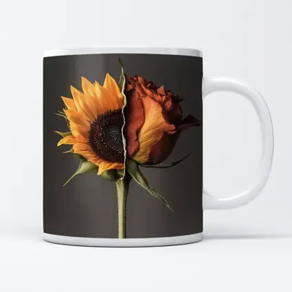 Sunflower Rose Hybrid Split Floral Gray Background