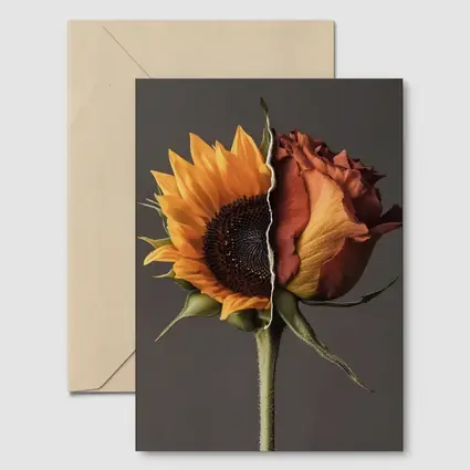 Sunflower Rose Hybrid Split Floral Gray Background