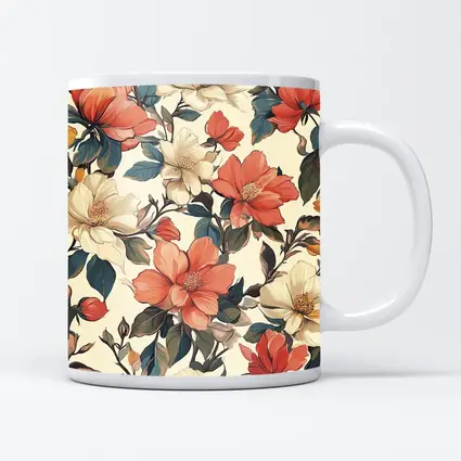 Coral Cream Botanical Floral Pattern Beige Background
