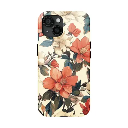 Coral Cream Botanical Floral Pattern Beige Background