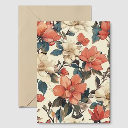 Coral Cream Botanical Floral Pattern Beige Background
