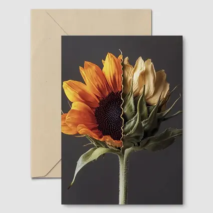 Sunflower Split Bloom Before After Gray