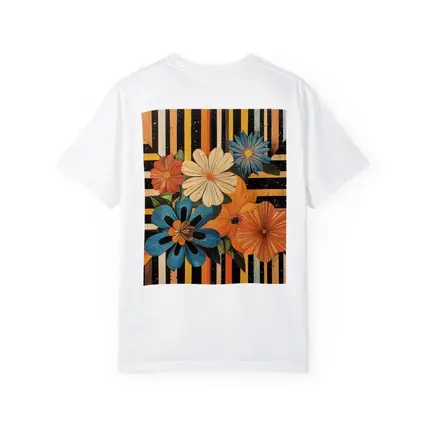 Retro Floral Bouquet Bold Striped Black Background