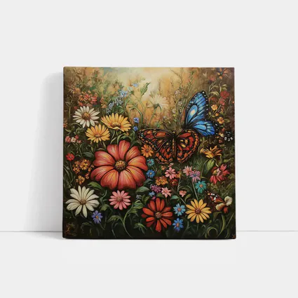 Monarch Butterfly Wildflower Garden Oil Painting