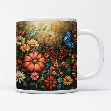 Monarch Butterfly Wildflower Garden Oil Painting