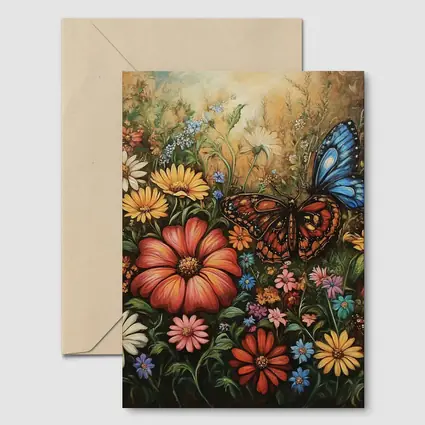 Monarch Butterfly Wildflower Garden Oil Painting