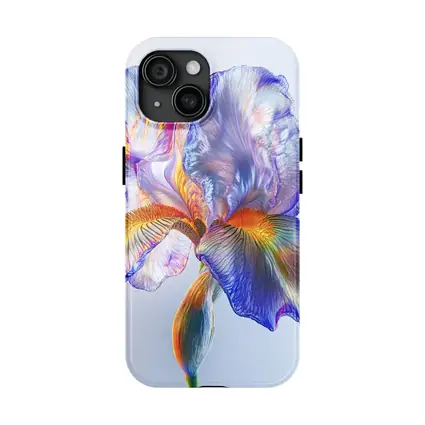 Colorful Iris Flower Blue White Background