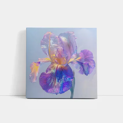 Iridescent Iris Flower Soft Blue Background