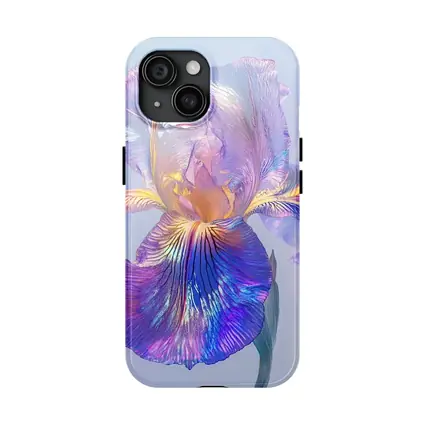 Iridescent Iris Flower Soft Blue Background
