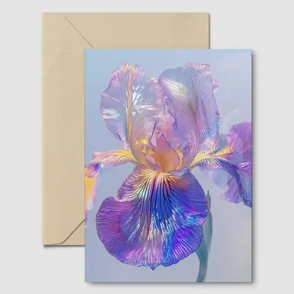 Iridescent Iris Flower Soft Blue Background
