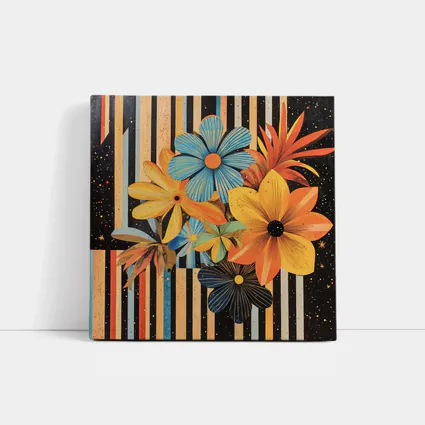 Retro Floral Collage Bold Striped Background