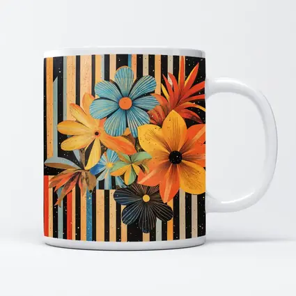Retro Floral Collage Bold Striped Background