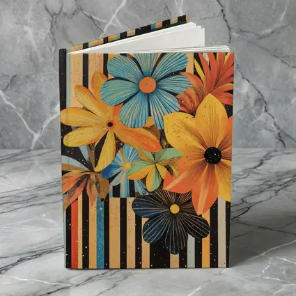 Retro Floral Collage Bold Striped Background