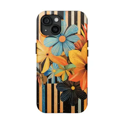Retro Floral Collage Bold Striped Background