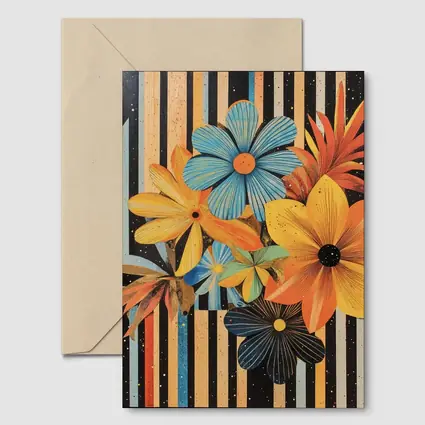 Retro Floral Collage Bold Striped Background