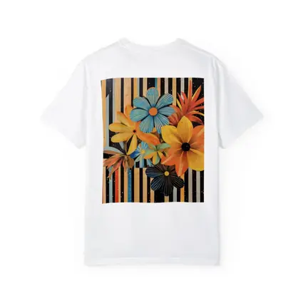 Retro Floral Collage Bold Striped Background