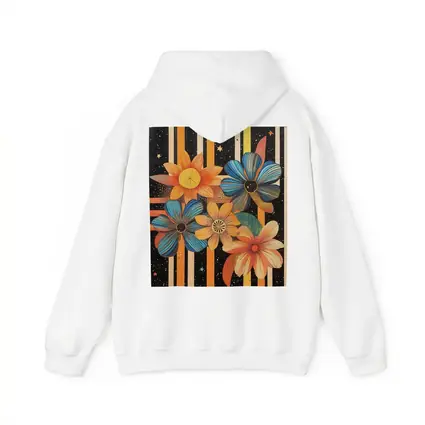 Retro Floral Art Bold Striped Black Background
