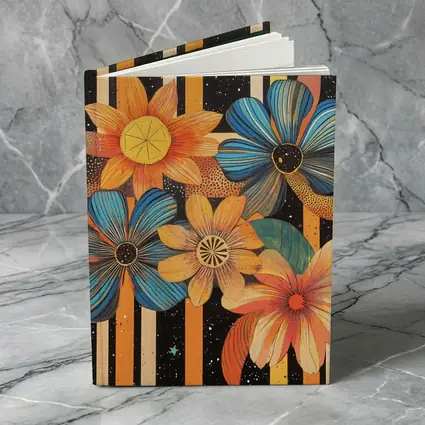 Retro Floral Art Bold Striped Black Background