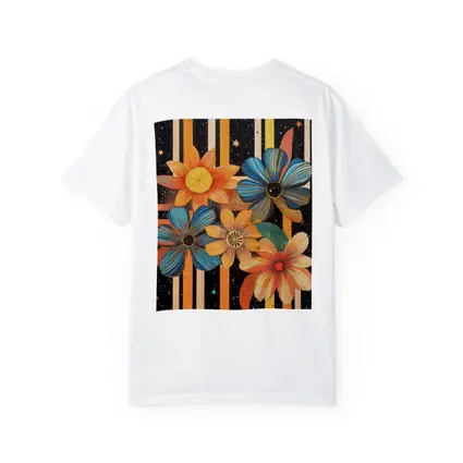 Retro Floral Art Bold Striped Black Background