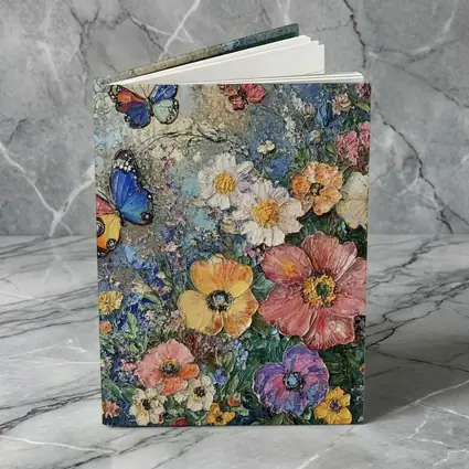 Colorful Flowers and Butterflies Blue Background