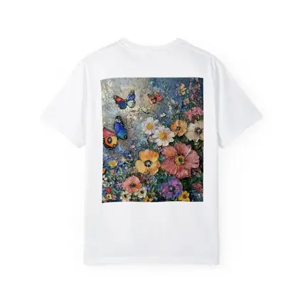 Colorful Flowers and Butterflies Blue Background