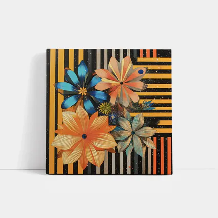 Retro Floral Art On Striped Dark Background