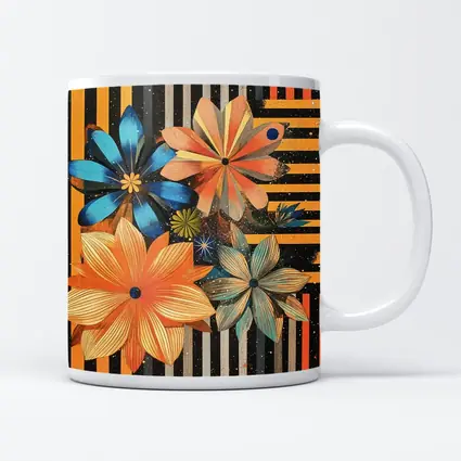 Retro Floral Art On Striped Dark Background