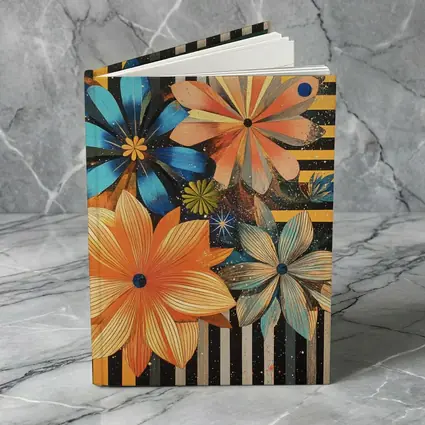Retro Floral Art On Striped Dark Background
