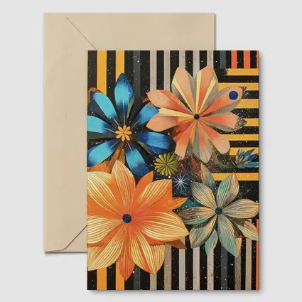 Retro Floral Art On Striped Dark Background