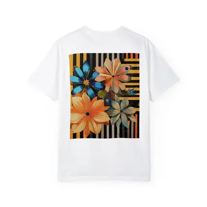 Retro Floral Art On Striped Dark Background