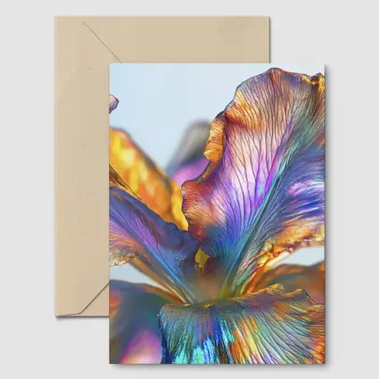 Iridescent Iris Flower Close Up Blue Background