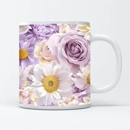 Lavender Roses Daisies Soft Floral Pattern