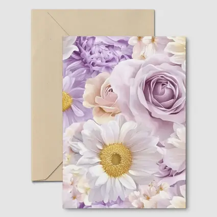 Lavender Roses Daisies Soft Floral Pattern