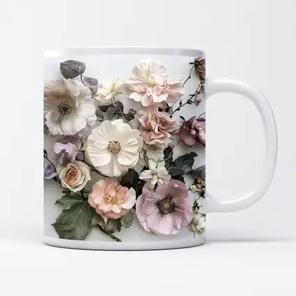 Soft Blush Roses Poppies Floral Flat Lay