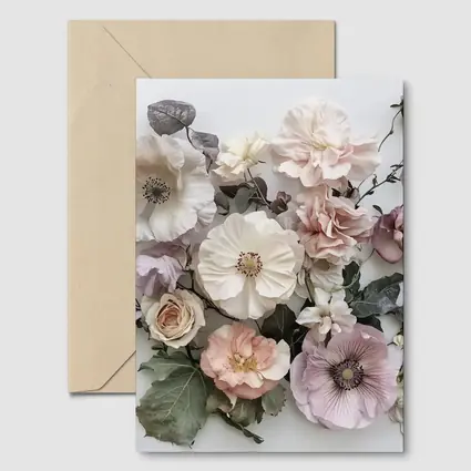 Soft Blush Roses Poppies Floral Flat Lay