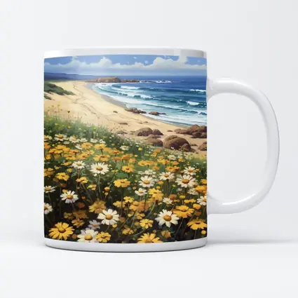 Daisies And Wildflowers By Coastal Beach