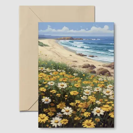 Daisies And Wildflowers By Coastal Beach
