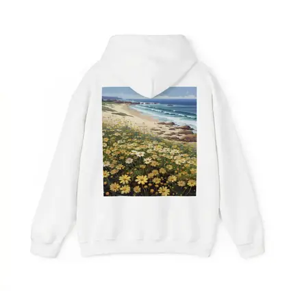 Daisy Field By Rocky Coastal Beach