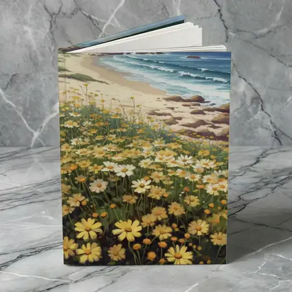 Daisy Field By Rocky Coastal Beach