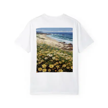 Daisy Field By Rocky Coastal Beach
