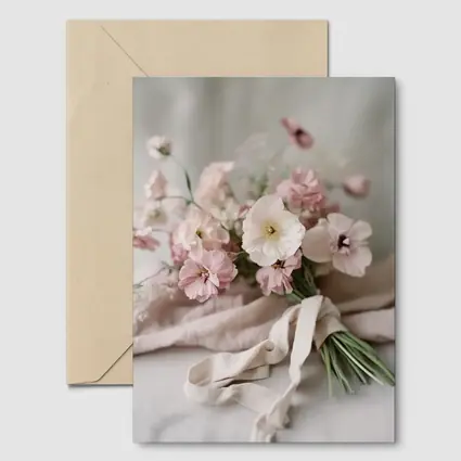 Pink Wildflower Bouquet On Linen Cloth