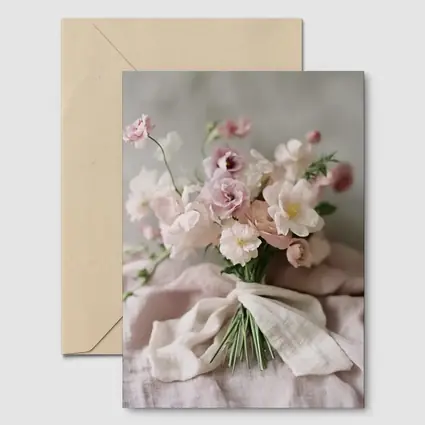 Blush Pink Flower Bouquet Linen Ribbon